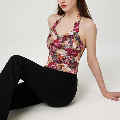 ファッション弾力性ヨガベストスポーツ花柄カップ付き上下セット 4107