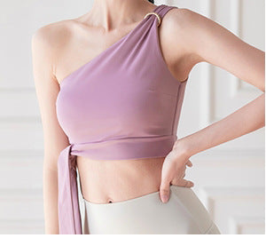 ワンショルダー伸縮性フィットネスヨガウェアスポーツブラトップ 2435