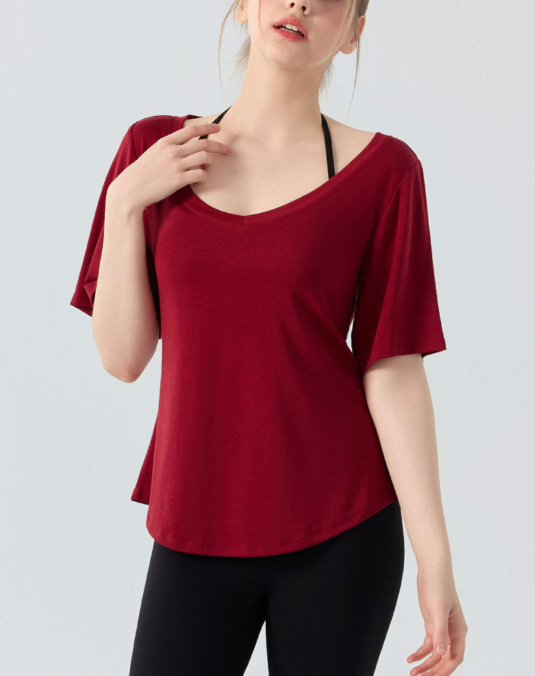 フィットネス半袖VネックスポーツウェアTシャツシアートップス 2473