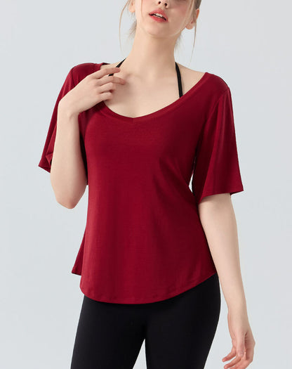 フィットネス半袖VネックスポーツウェアTシャツシアートップス 2473