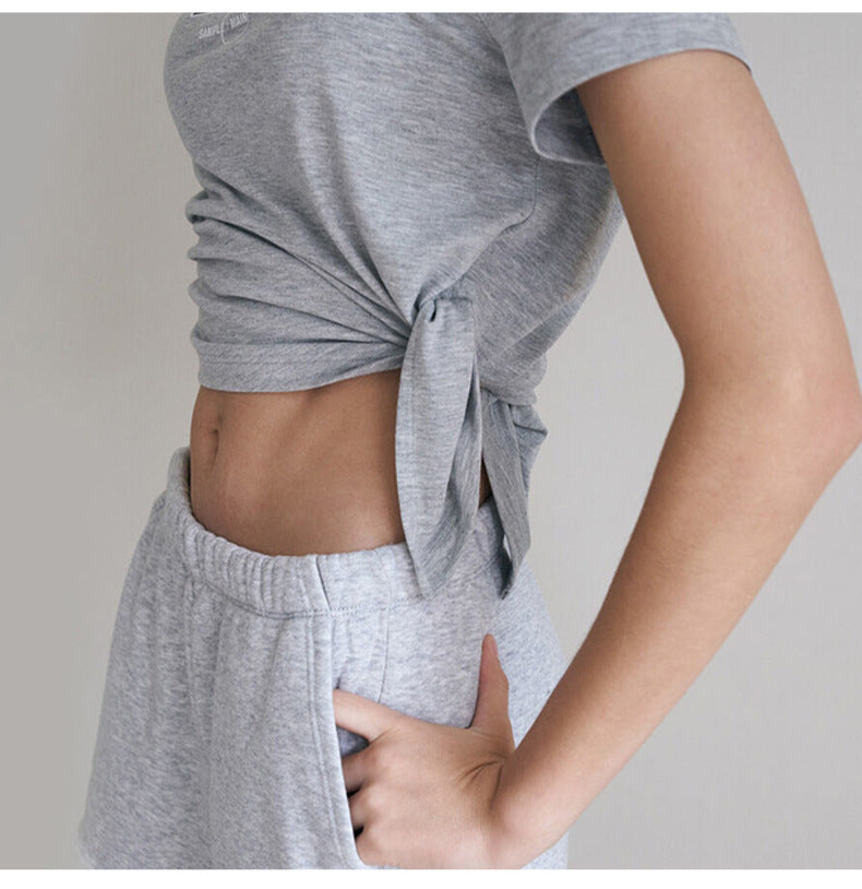 プリント クロップド丈欧米風スポーツ トップス 2397