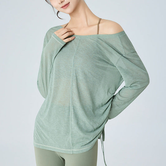 バックオープン2WAYゆったりヨガウェアトップス 2411