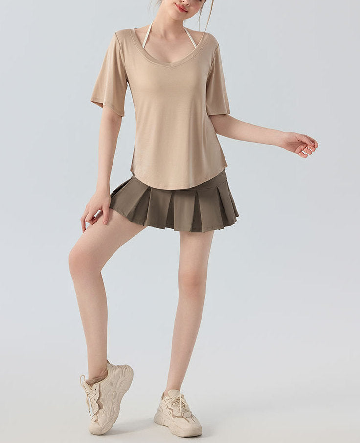 フィットネス半袖VネックスポーツウェアTシャツシアートップス 2473