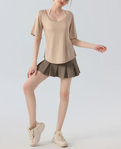 フィットネス半袖VネックスポーツウェアTシャツシアートップス 2473