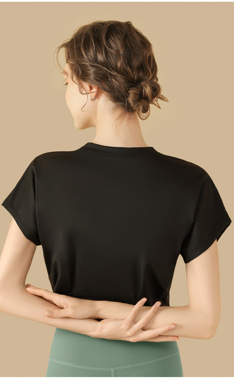 スポーツウェア半袖ショート丈フィットネスTシャツヨガウェアトップス 2459