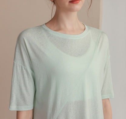 フィットネスゆったりテンセル半袖サイドスリットTシャツ 2471
