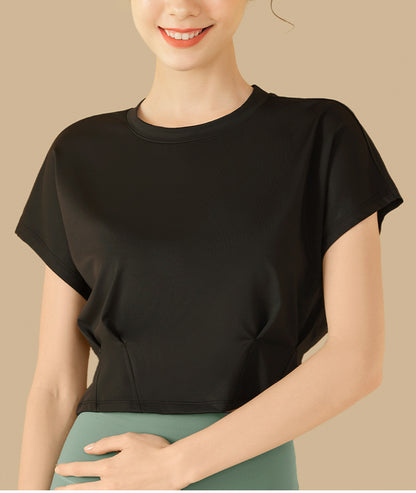 スポーツウェア半袖ショート丈フィットネスTシャツヨガウェアトップス 2459