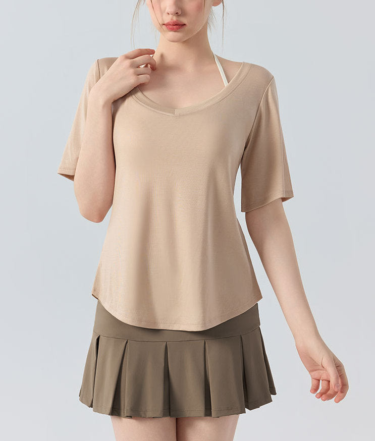 フィットネス半袖VネックスポーツウェアTシャツシアートップス 2473