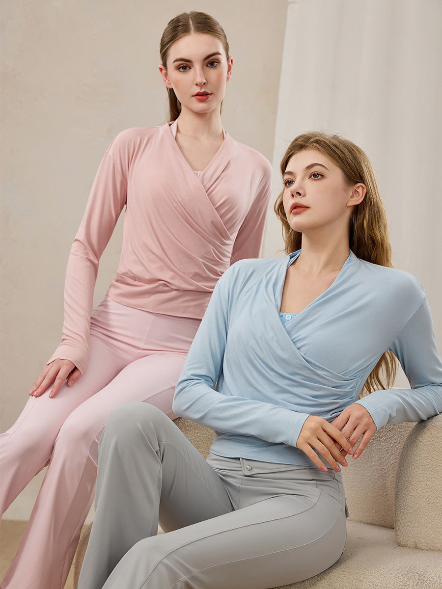 ウエストギャザーロングスリーブ体型カバーヨガ トップス  2399