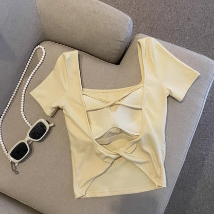 セクシーギャル風背中魅せカップ付き半袖Tシャツ 2545