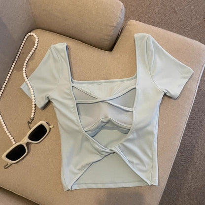 セクシーギャル風背中魅せカップ付き半袖Tシャツ 2545