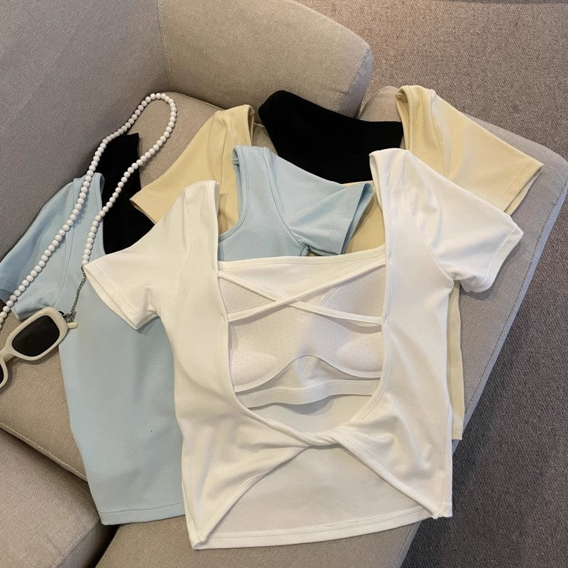 セクシーギャル風背中魅せカップ付き半袖Tシャツ 2545