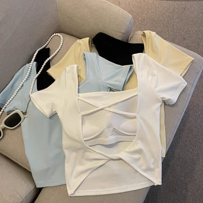 セクシーギャル風背中魅せカップ付き半袖Tシャツ 2545