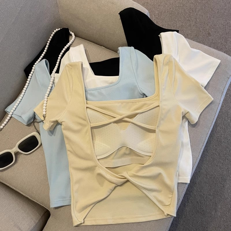 セクシーギャル風背中魅せカップ付き半袖Tシャツ 2545