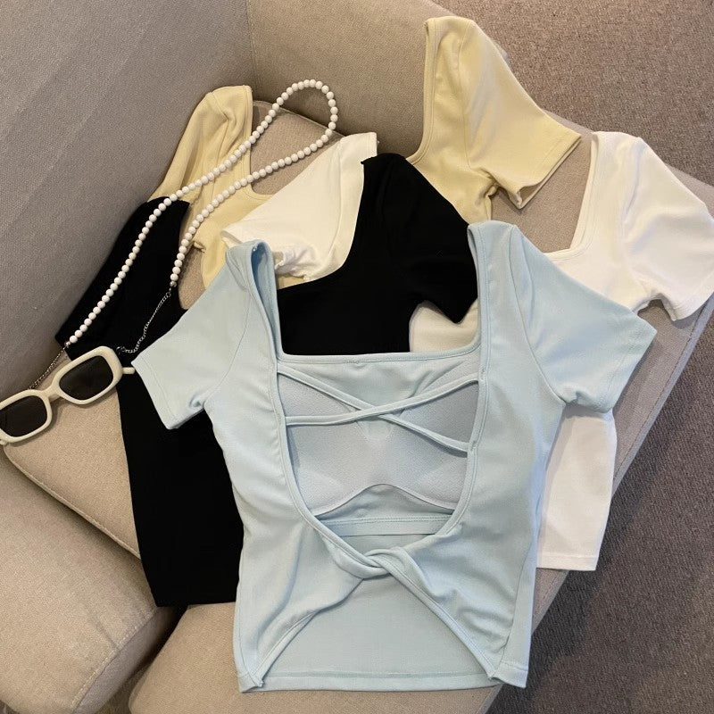 セクシーギャル風背中魅せカップ付き半袖Tシャツ 2545
