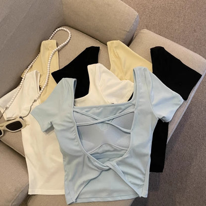 セクシーギャル風背中魅せカップ付き半袖Tシャツ 2545