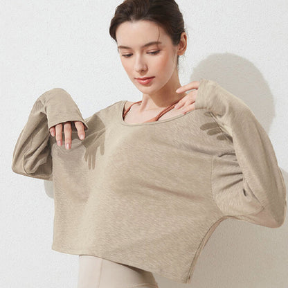 コットン クルーネック ゆったりヨガトップ 2391