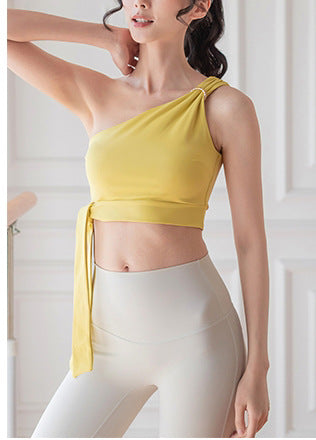 ワンショルダー伸縮性フィットネスヨガウェアスポーツブラトップ 2435