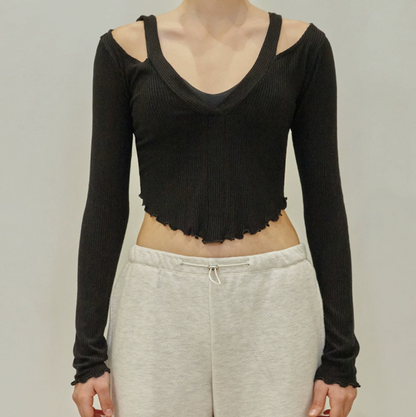 【予約販売】オフショルダー Vネック フリルヨガトップス 2414