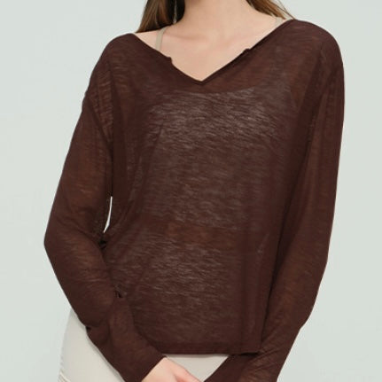 スラブヤーン Vネック クールビーズ ヨガトップス 2421