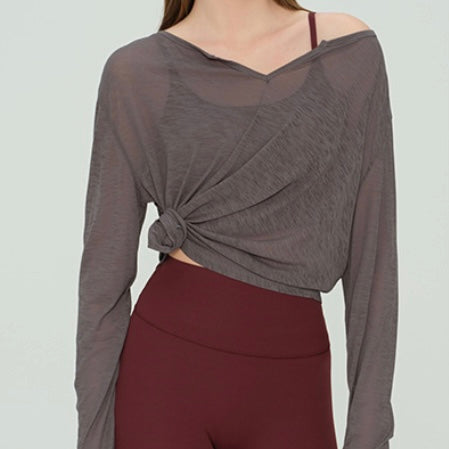 スラブヤーン Vネック クールビーズ ヨガトップス 2421