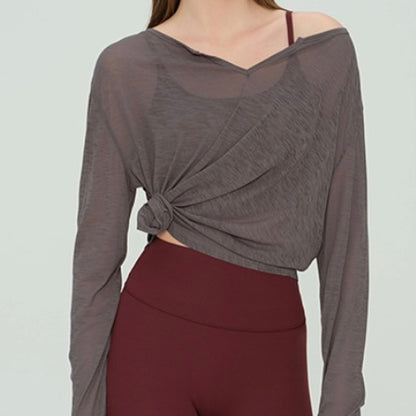 スラブヤーン Vネック クールビーズ ヨガトップス 2421