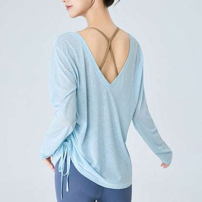 バックオープン2WAYゆったりヨガウェアトップス 2411