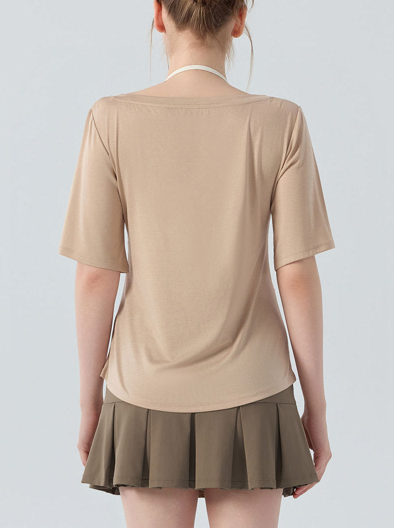 フィットネス半袖VネックスポーツウェアTシャツシアートップス 2473