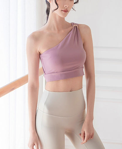 ワンショルダー伸縮性フィットネスヨガウェアスポーツブラトップ 2435