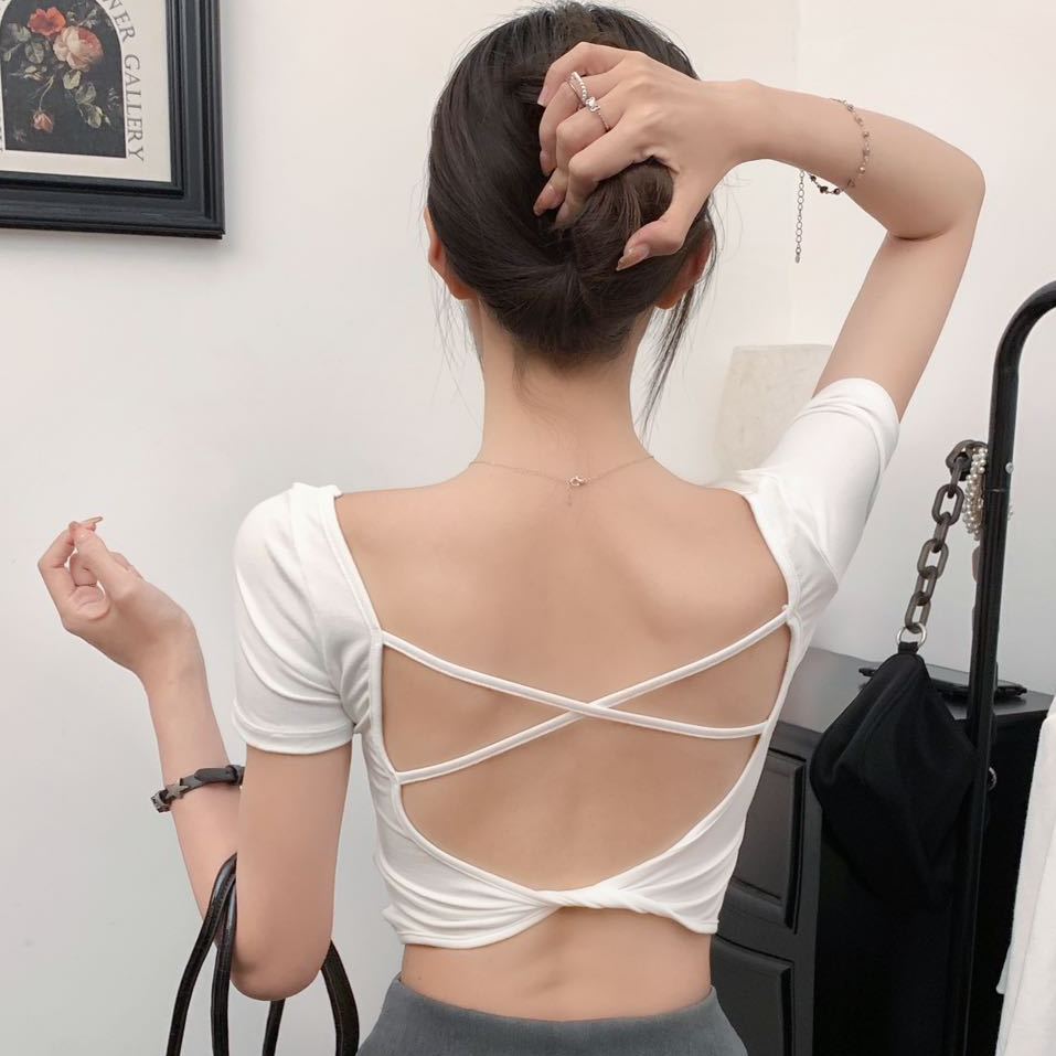 セクシーギャル風背中魅せカップ付き半袖Tシャツ 2545