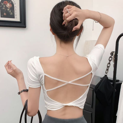 セクシーギャル風背中魅せカップ付き半袖Tシャツ 2545