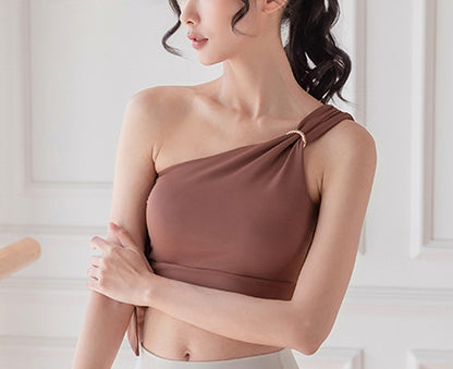 ワンショルダー伸縮性フィットネスヨガウェアスポーツブラトップ 2435