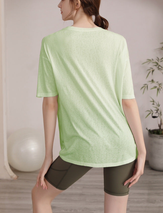 フィットネスゆったりテンセル半袖サイドスリットTシャツ 2471