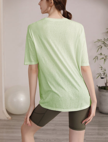 フィットネスゆったりテンセル半袖サイドスリットTシャツ 2471