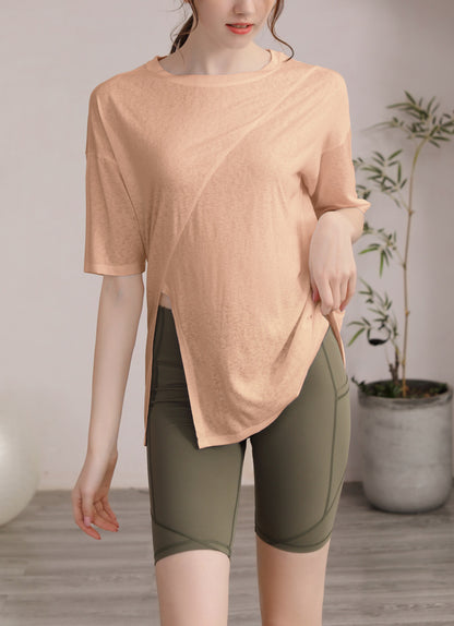 フィットネスゆったりテンセル半袖サイドスリットTシャツ 2471