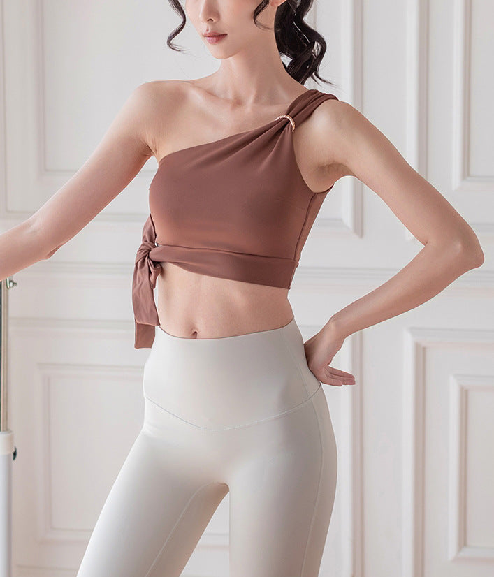 ワンショルダー伸縮性フィットネスヨガウェアスポーツブラトップ 2435