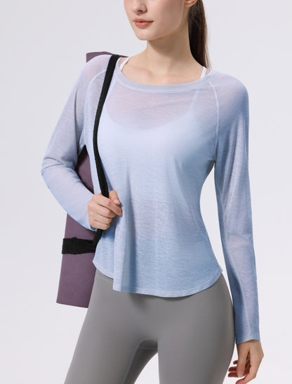スポーツ薄手スラブシアー長袖速乾トレーニングウェアトップスTシャツ 2453