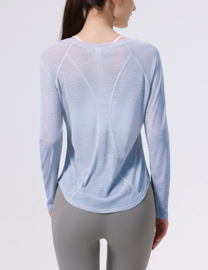 スポーツ薄手スラブシアー長袖速乾トレーニングウェアトップスTシャツ 2453