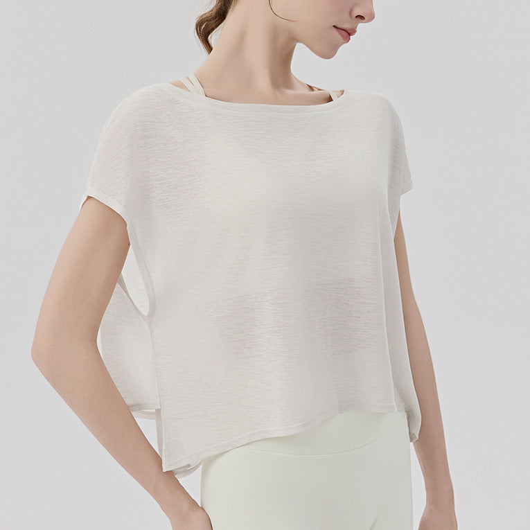 ヨガウェア半袖ゆったり体型カバーフィットネストップス 2461