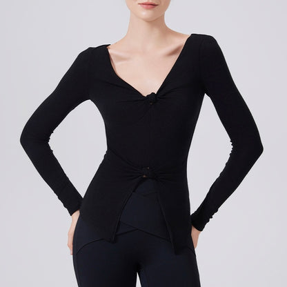 結び目デザインロングスリーブヨガトップス 2402