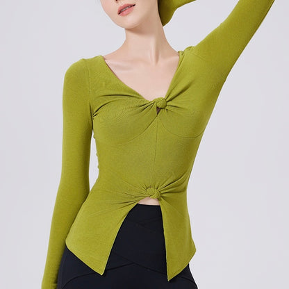 結び目デザインロングスリーブヨガトップス 2402