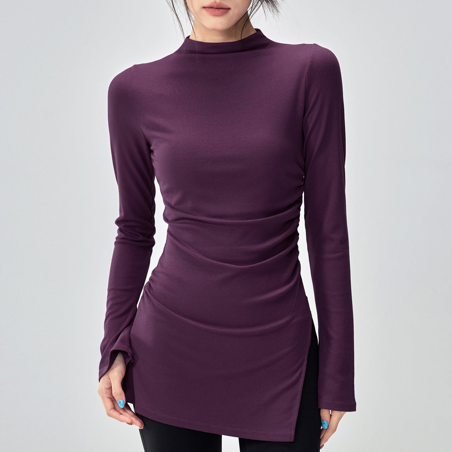 ボトルネック体型カバー ベルスリーブヨガ トップス 2396