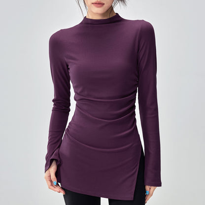 ボトルネック体型カバー ベルスリーブヨガ トップス 2396