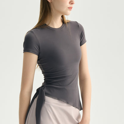 スポーツアシンメトリーレースアップジムウェアトップスTシャツ 2484