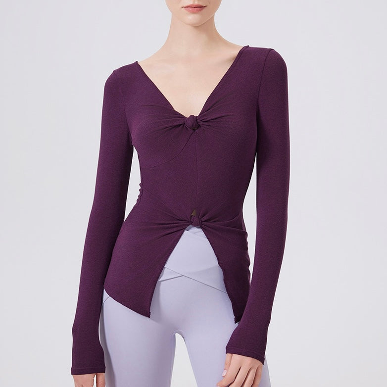 結び目デザインロングスリーブヨガトップス 2402