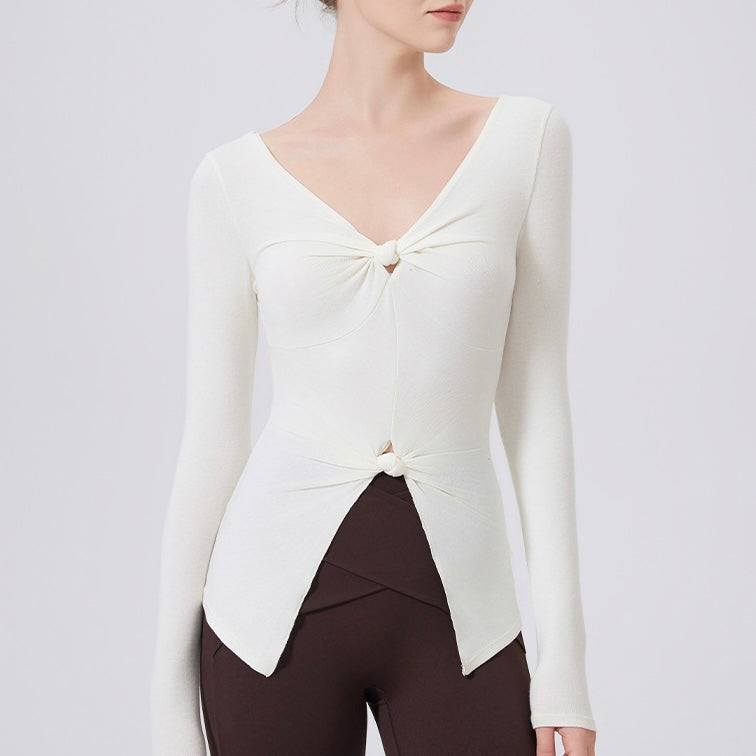 結び目デザインロングスリーブヨガトップス 2402