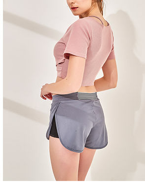 トレンド綿混ストレッチ半袖フロントクロスＴシャツヨガトップス 2443