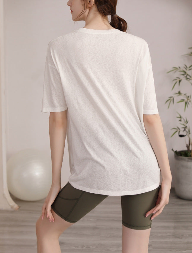 フィットネスゆったりテンセル半袖サイドスリットTシャツ 2471