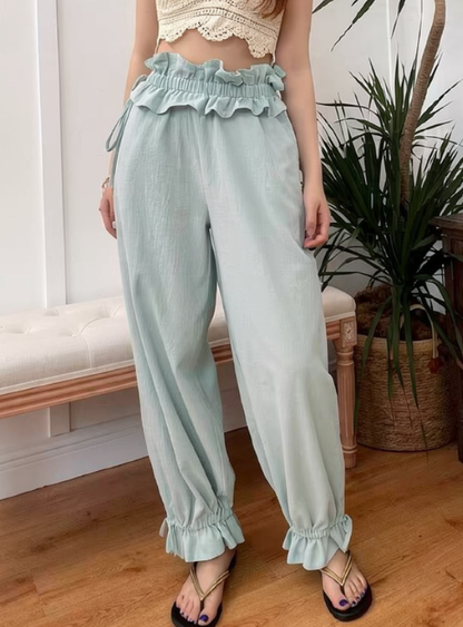 フレンチリゾートフリルウエストゆるボトムスワイドパンツ 3152