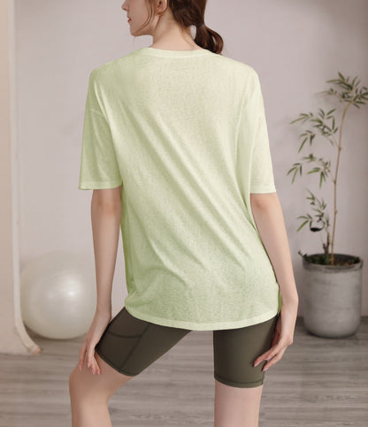 フィットネスゆったりテンセル半袖サイドスリットTシャツ 2471